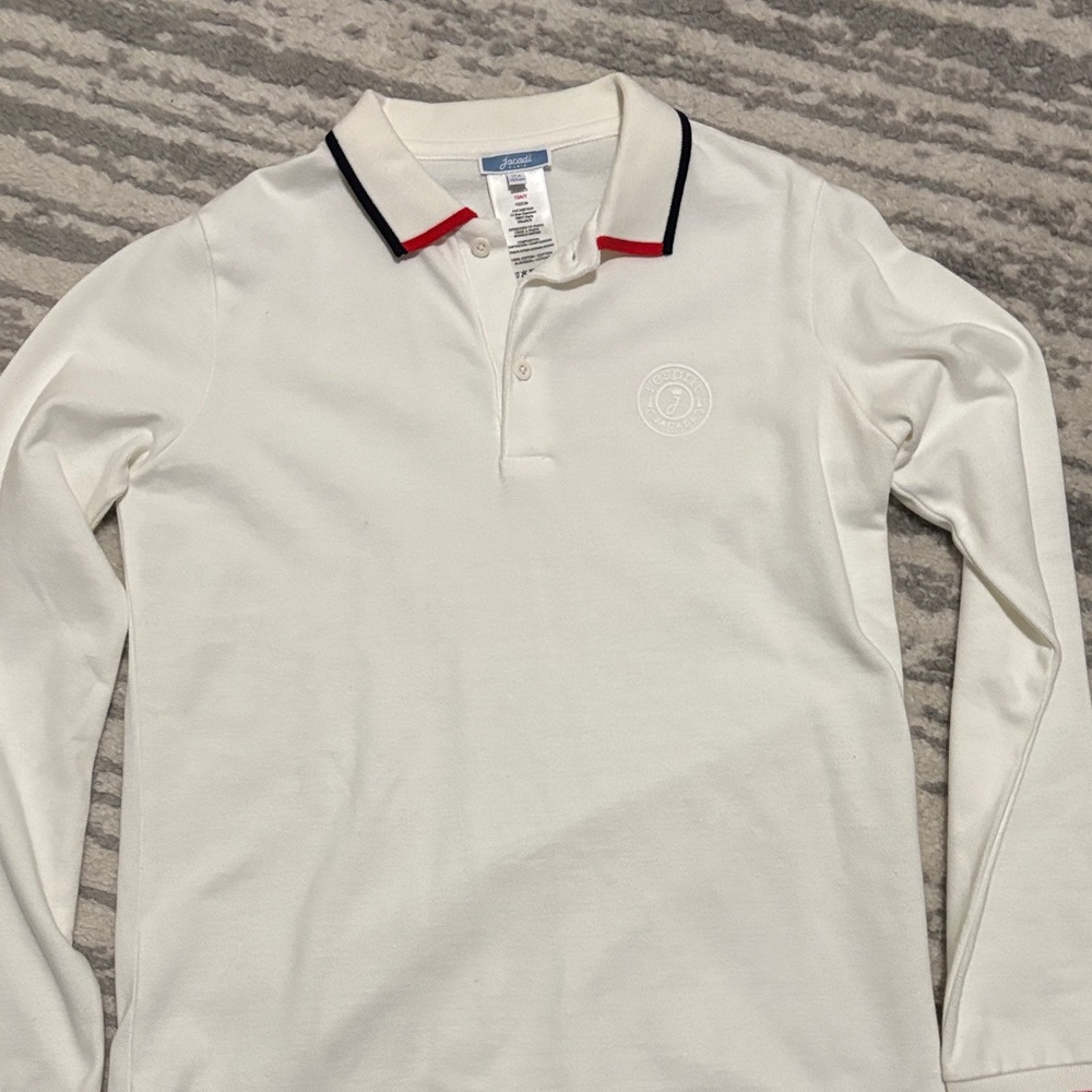 Jacadi White Polo Shirt with Red and Black Collar